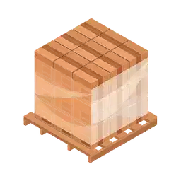 A pallet stacked with cardboard boxes, secured with clear plastic wrap, ready for pallet collection or pallet recycle.