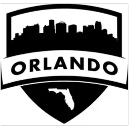 This black and white logo captures the essence of Orlando's skyline silhouetted above the word 